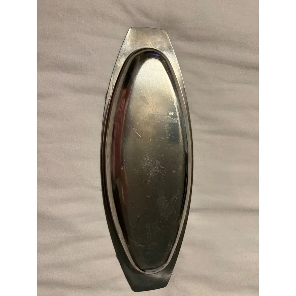 Kalmar Denmark Stainless Serving Tray Danish‎ Modern MCM Minimalist Silver Vtg